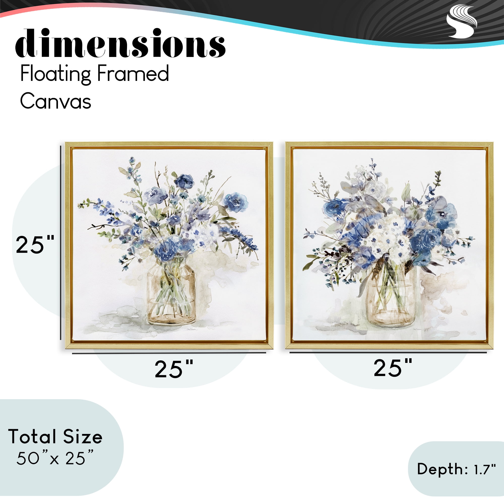 Stupell Industries Spring Watercolor Vases 2 Piece Gold Framed Floater Canvas Set, design by Carol Robinson