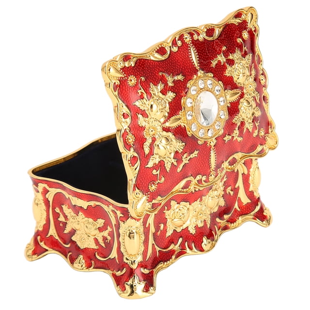 Vintage Jewelry Box, Small Jewelry Box European Style Exquisite Hand Carved For Necklace Gold Red,Gold White,Gold Blue