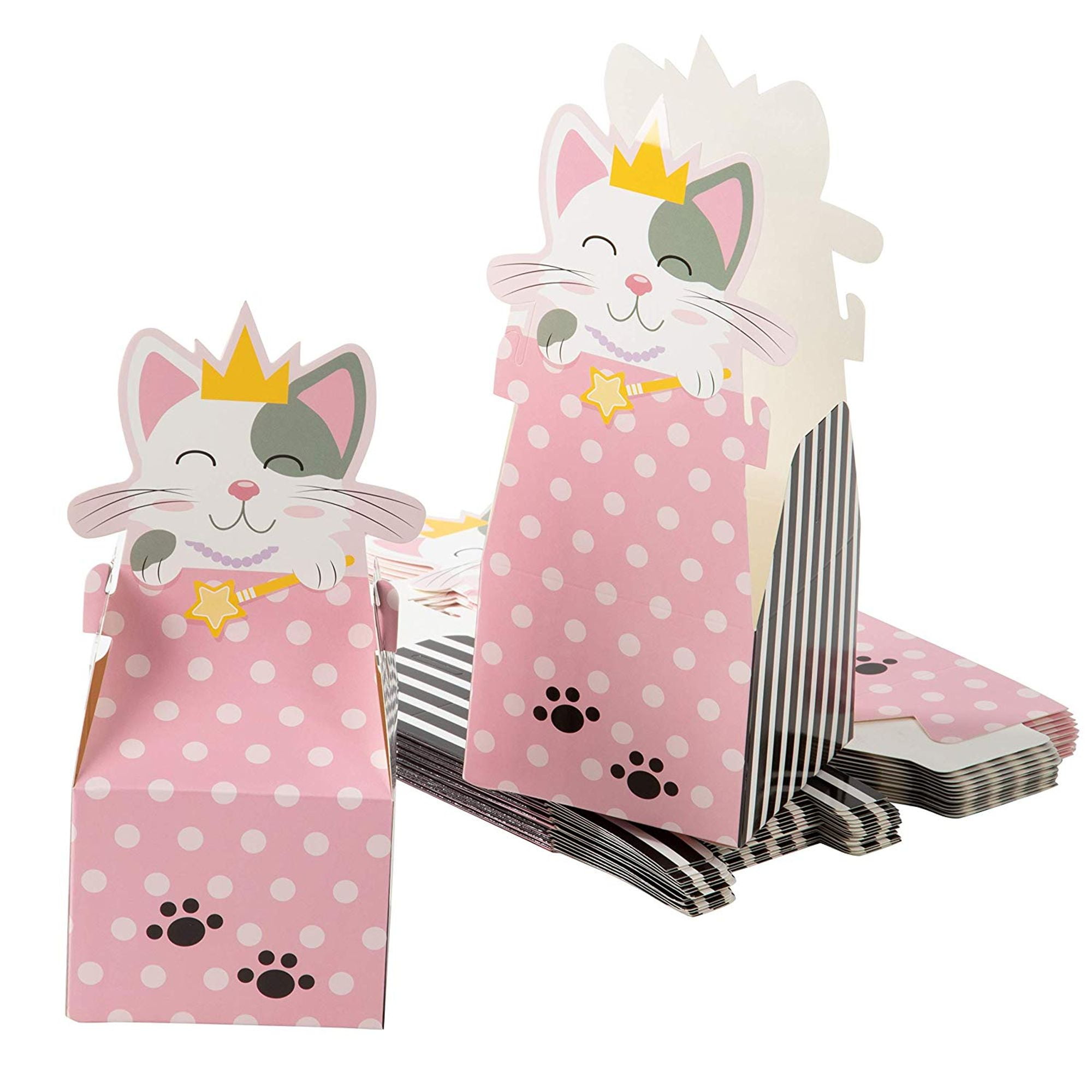 24Pack Kitty Cat Party Treat Boxes, Princess Kitten Paper Gable Gift