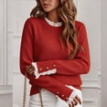 thumbnail image 6 of Dpjklzsn Women's Lace Trim Ribbed Sweater, Long Sleeve Crewneck Knit Top with Decorative Cuff Buttons, 6 of 8