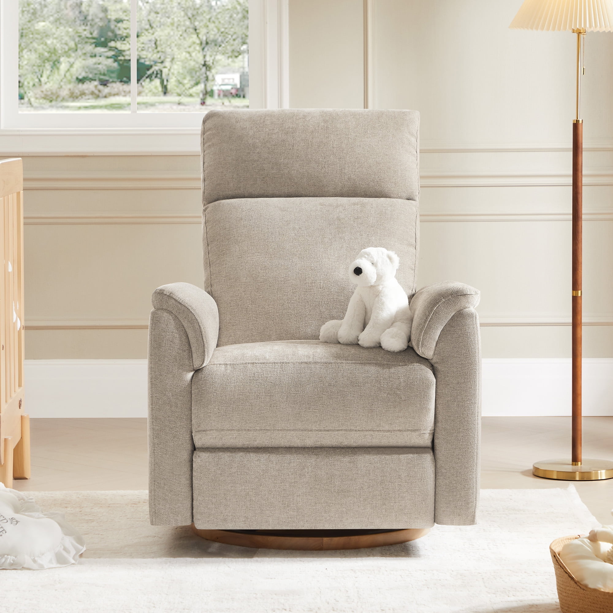 Spruce & Spring 270° Swivel Power Recliner with Nightlight for Nursery and Living Room, Khaki