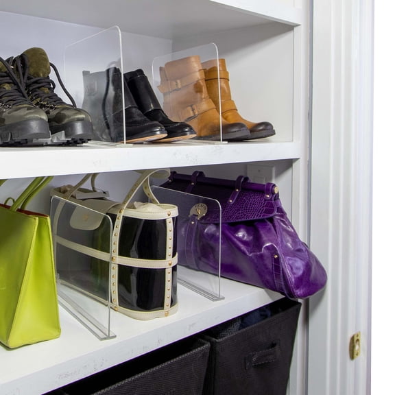 Bee Neat Closet Organization with Acrylic Clear Shelf Dividers - Closet Shelf Organizer for Clothes, Towels, Sweaters, Purses, and Books - Shelf Separators - 6 Pack (8" Tall 11 ⅝" Deep)