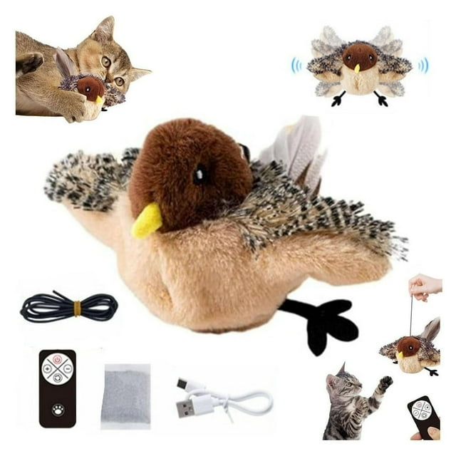 POINTERTECK Bird Shaped Cat Toy Rechargeable Interactive Cat Toy with Sound Creative Realistic Flapping Bird Shaped Cat Toys Plush Cat Toy with Remote Control for Cats Indoor Exercise Fun