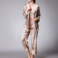 thumbnail image 4 of Previn Women's 3 Piece Pajamas Set Long Sleeve Robe Long Pants Satin Pj Set Summer Sleepwear Silky Cami Long Sleep Comfy Sleepwear Umber Large, 4 of 4