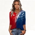 thumbnail image 4 of Women's Patriotic Star Print 250th Anniversary USA Shirt V-Neck Button 3/4 Sleeve T-Shirt, 4 of 5