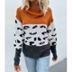 thumbnail image 2 of Suéter de mujer con estampado de leopardo, color de contraste, cuello alto, mangas caídas, suéter, color tostado claro S, 2 of 8