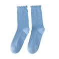 thumbnail image 5 of 2 Pairs Japanese Style Ribbed Solid Color Thermal Socks Spring Autumn Women Ruffle Cuffs Mid-Tube Socks,Black, 5 of 8