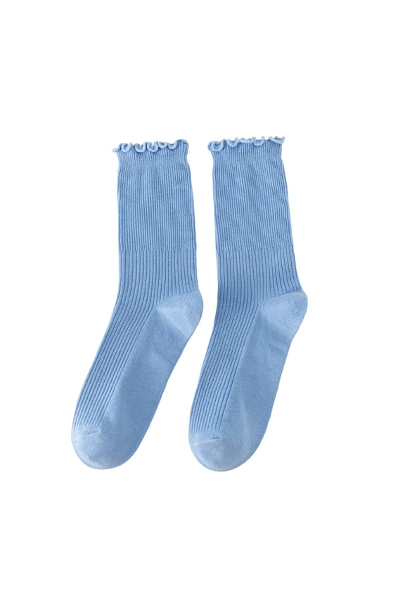 1 Pair Ribbed Thermal Socks Spring Autumn Women Ruffle Cuffs Mid-Tube Socks