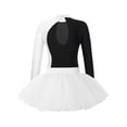 thumbnail image 4 of TiaoBug Kids Girls Figure Skating Ballet Dance Outfits Rhinestone Long Sleeve Leotard Tops with Tutu Skirt Set White 8, 4 of 7