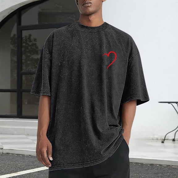 EchfiProm Cotton T shirts for Men Black Valentine Shirts Short Sleeve Athletic Graphic Young Mens Tops 3XL