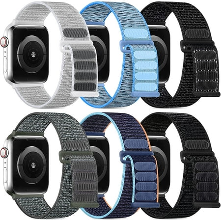 6 Pack Stretchy Nylon Solo Loop Bands Compatible with Apple Watch 38mm 40mm 41mm 42mm 44mm 45mm 49mm Women Men, Adjustable Braided Sport Elastic Wristband for iWatch Ultra SE Series 8 7 6 5 4 3 2 1