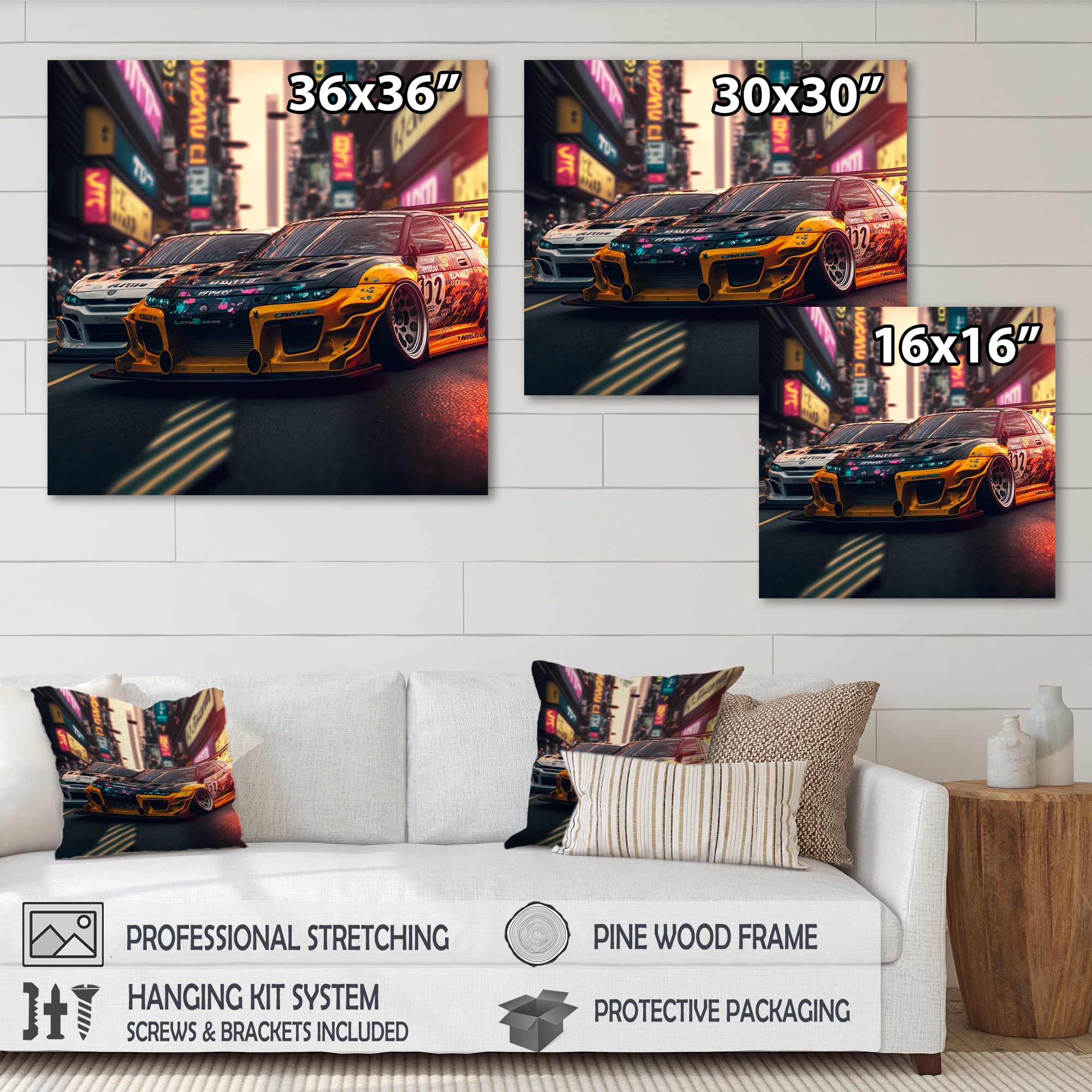 Designart Tunning Car Drifting In Toyko III Canvas Wall Art