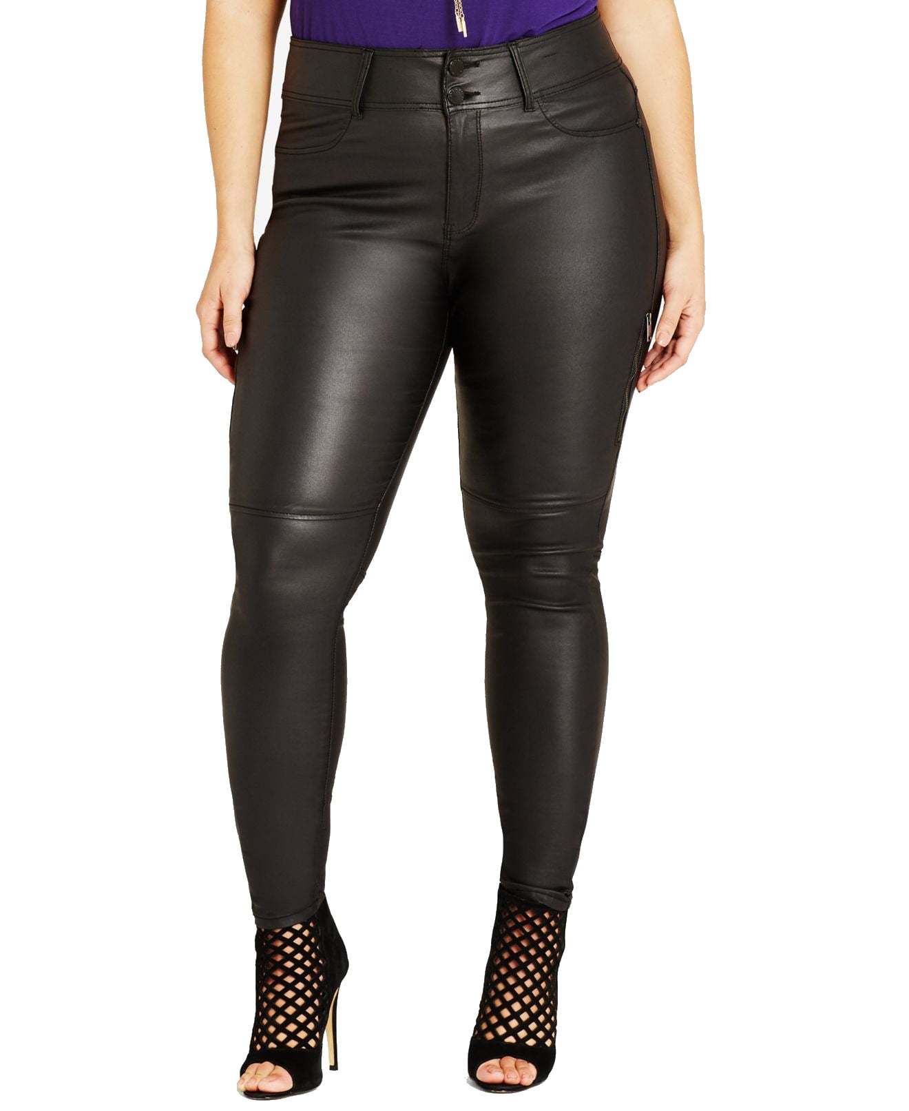 Chic Denim Womens Plus Faux-Leather Pants Stretch - Walmart.com