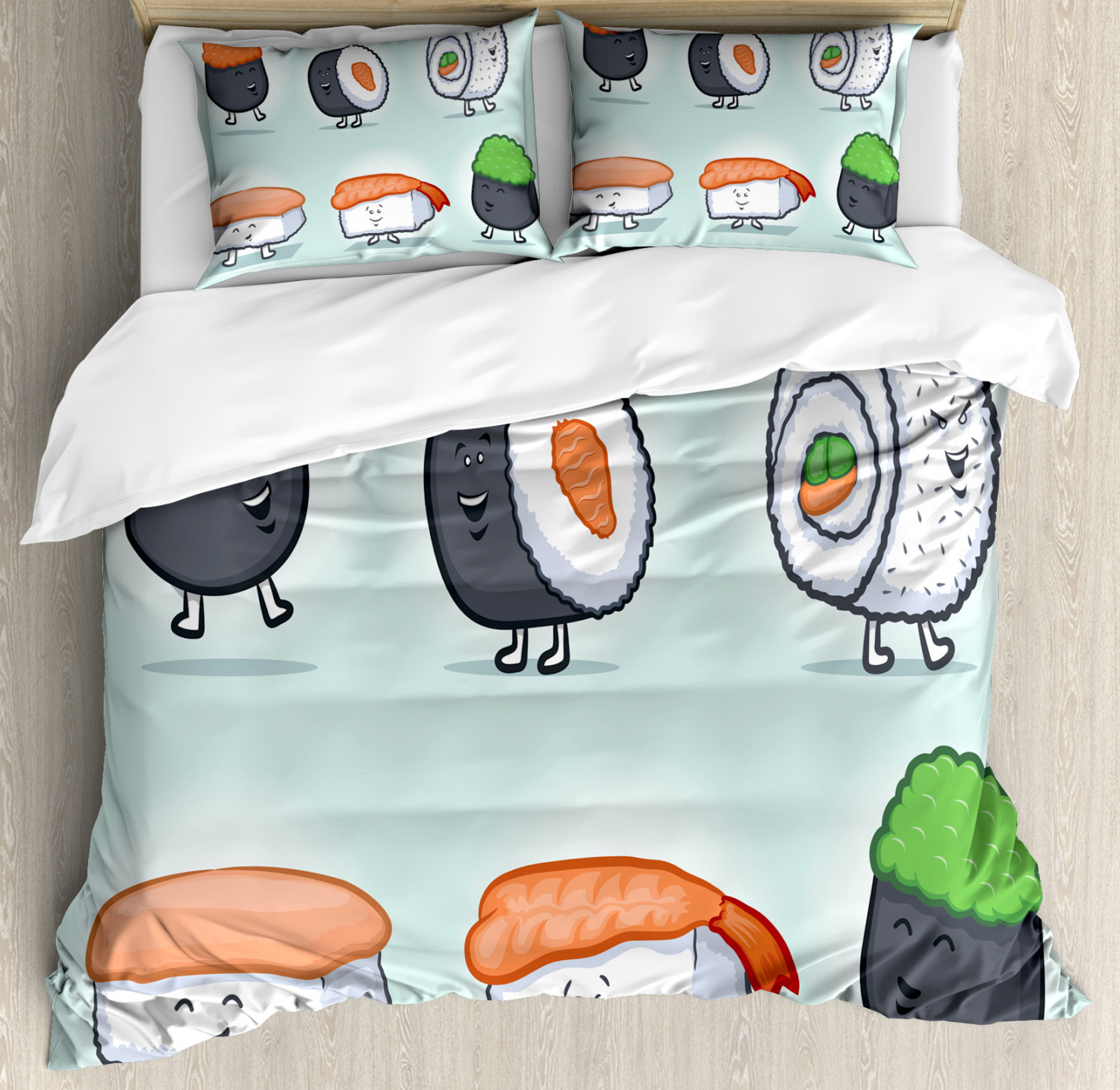 Japanese Sushi Kawaii Pattern Print Duvet Cover Bedding Set