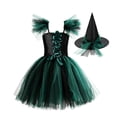 thumbnail image 2 of Girls Halloween Mesh Dress Costume Set With Matching Witch Hat, Two-Piece Outfit For Dance Recitals, Stage Performances, Dress-Up Parties, School Events And Themed Photo Sessions, 2 of 7