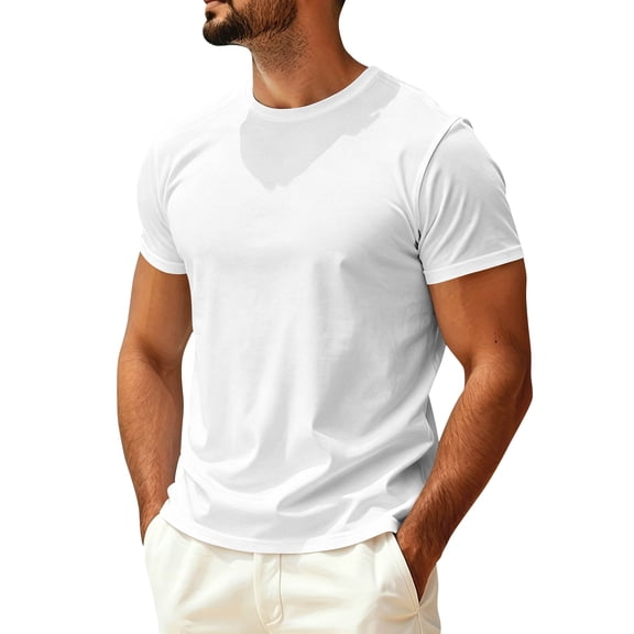 Sewkxo Crewneck Tshirts Men Plain T Shirts Relaxed Fit Basic Tees Soft,White 2XL