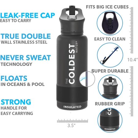 

Coldest Sports Water Bottle - 32 oz (Straw Lid) Leak Proof Vacuum Insulated Stainless Steel Hot Cold Double Walled Thermo Mug Metal Canteen (32 oz Gun Metal)