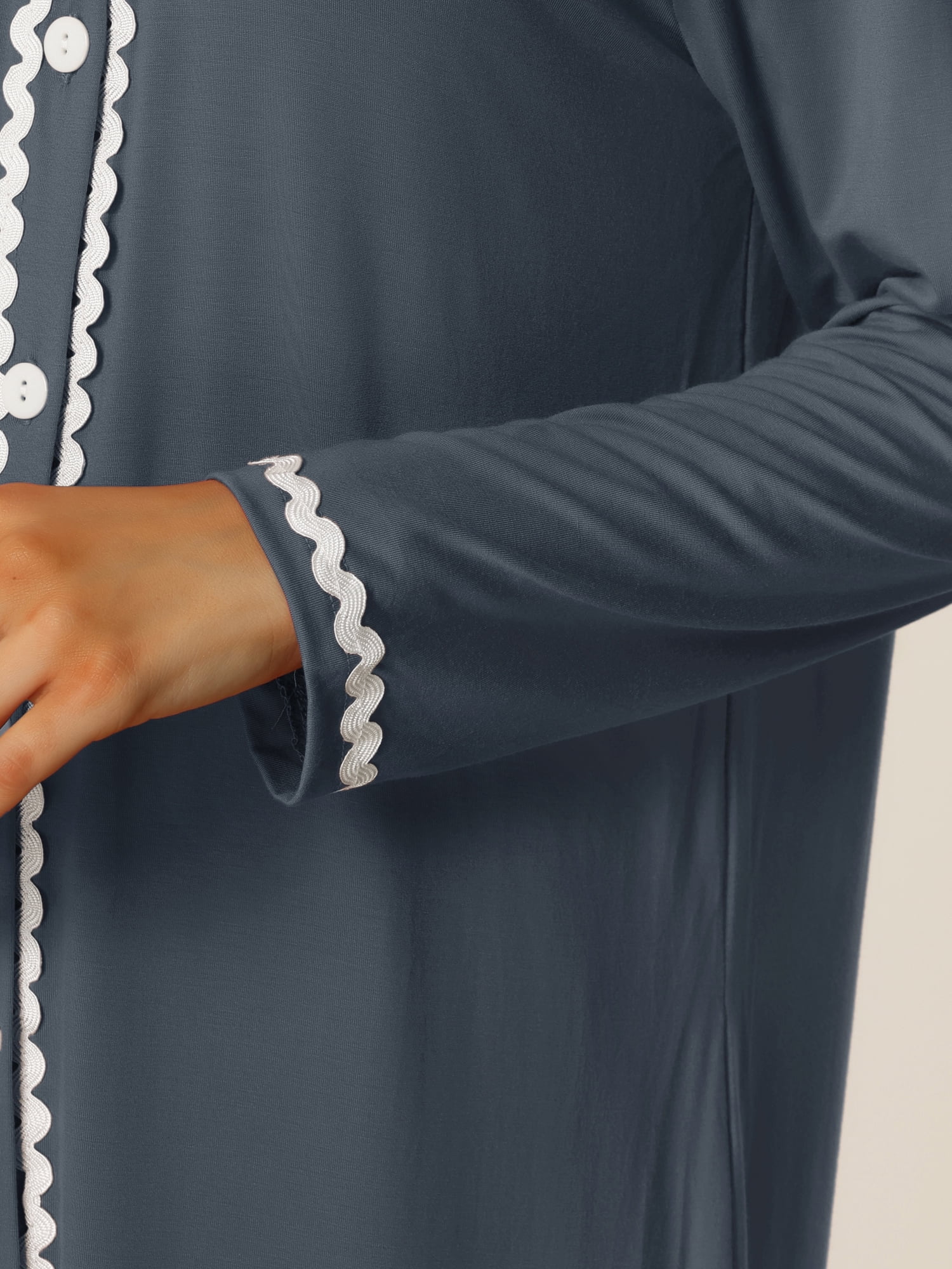 Unique Bargains Womens Nightshirt Button Down Nightgown Long Sleeve Pajama Sleepshirt M Grey