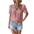 thumbnail image 2 of Xuyuer Lace Patchwork V-Neck Short Sleeve Tee - Women's Solid Color Casual Fashion Top, Affordable and Versatile for Daily Commute, Weekend Gatherings, and Skin-Friendly Comfortable Wear, 2 of 8