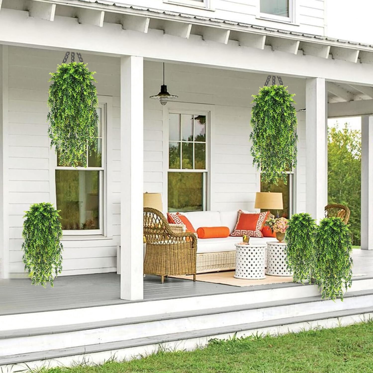 Artificial Flowers for Outdoors Plants Fake Plants Uv Resistant Faux Plastic Daffodils Flower Greenery Boxwood for Spring Planters Outdoor Front Porch Garden Porch Patio Decoration(Green)