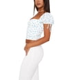 thumbnail image 4 of xiaxaixu T-Shirts pour Femmes, Manches Courtes Coupe Ajustée Col Carré Imprimé Floral Hauts Courts à Agrafes, 4 of 7