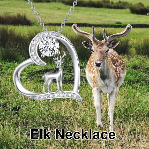 Deer Birthstone Necklace for Women 925 Sterling Silver Heart Elk Pendant Necklace Jewelry Gifts for Women