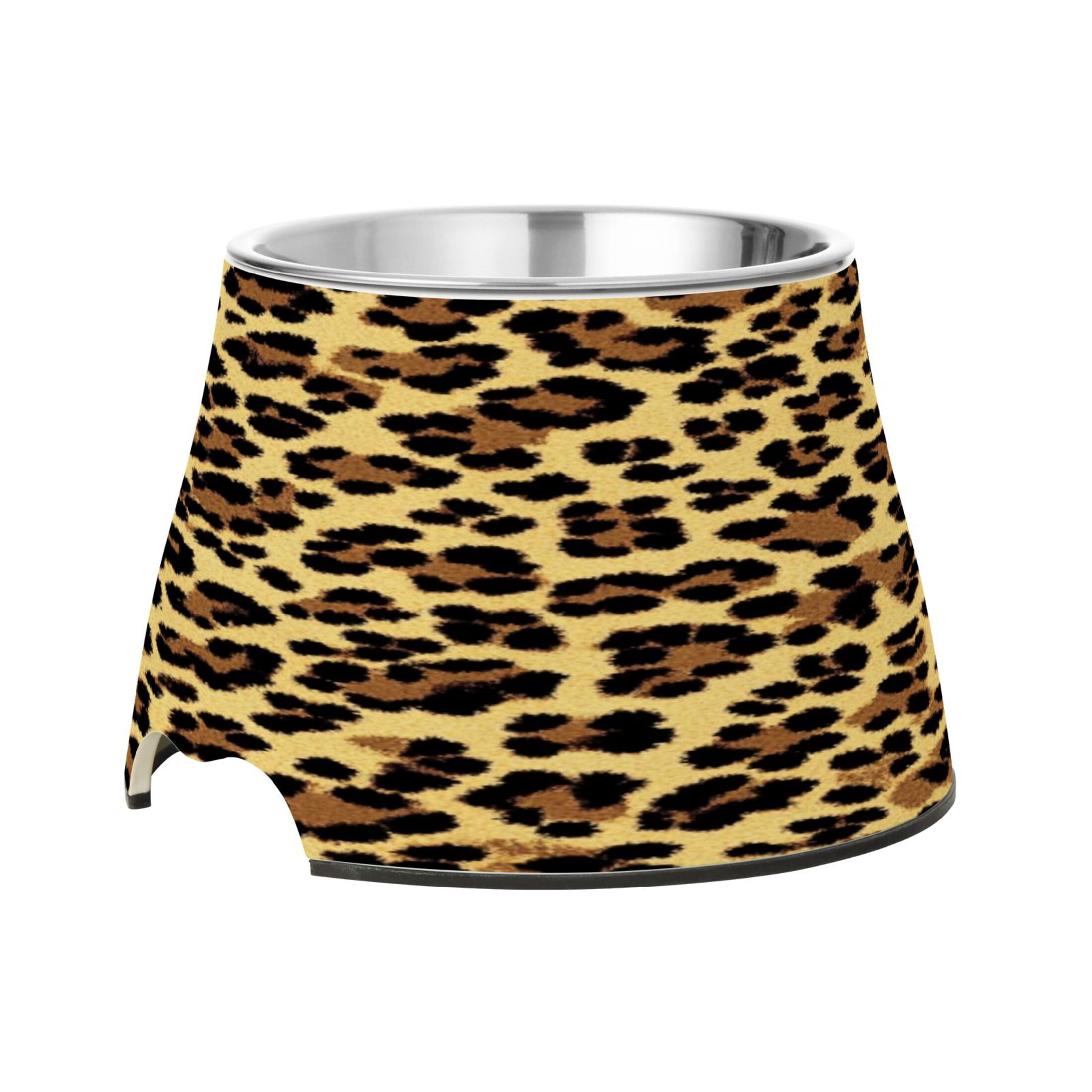 Raised Pet Bowl with Removable Stainless Steel Insert Anti-Slip No-Tip Dog Bowl for Small to Medium Pets Brown Leopard