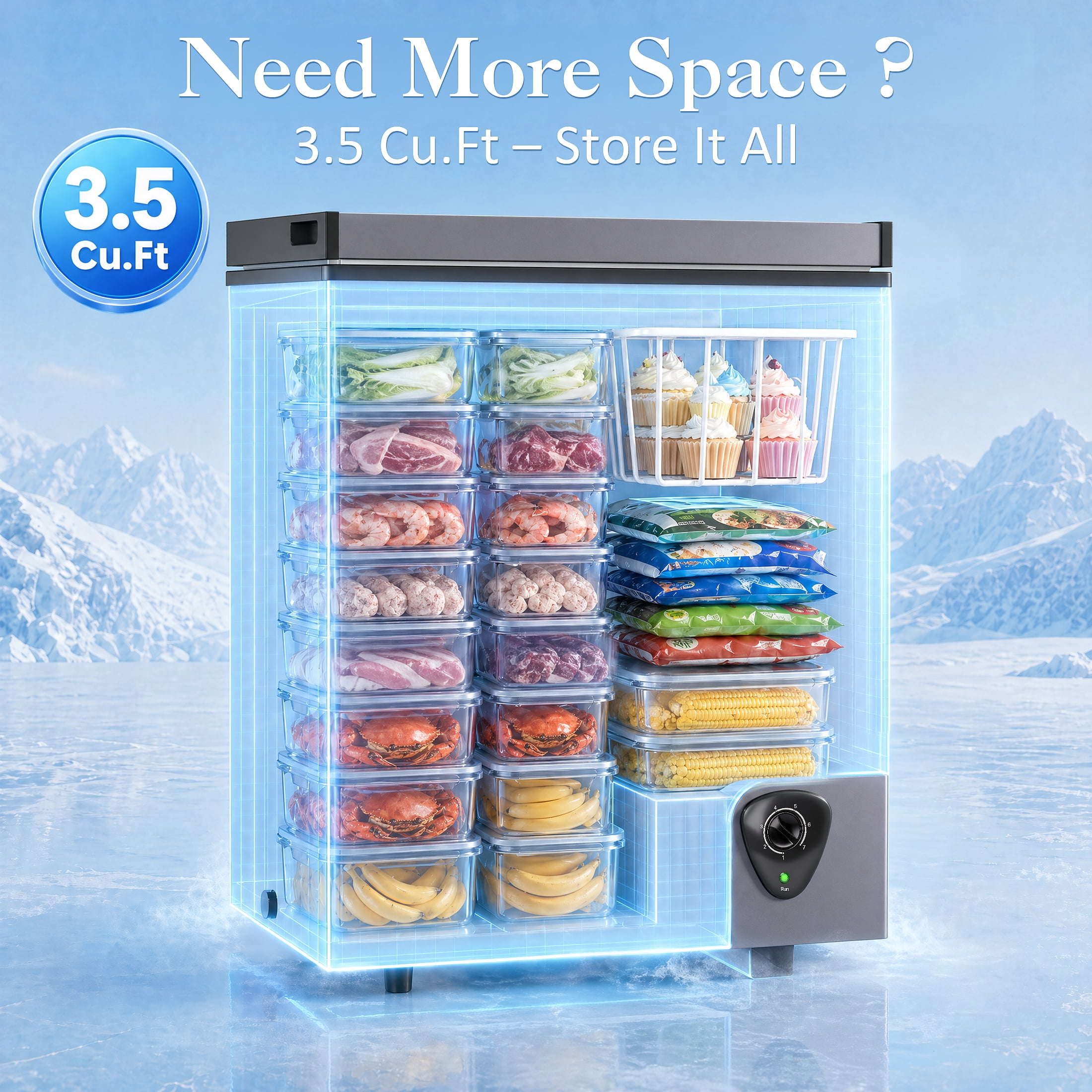 LifePlus 3.5 Cu ft Chest Freezer, Top Open Door Small Deep Freezer with Removable Basket, Adjustable Temp, Fast Cooling, Energy Saving, Low Noise for Home Garage RV, Gray