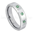 thumbnail image 1 of 6mm Ladies Polished Beveled Tungsten Ring - 0.21ctw Emerald 3-stone Band - Personalized Tungsten Wedding Ring - Custom Made May Birthstone Ring TN048BS, 1 of 1