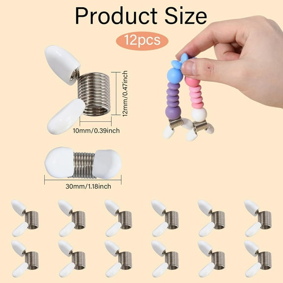 12pcs Bead Stoppers Stainless Steel Mini Spring Clamps Small Beading Stoppers Wire Ends Beading Stoppers White