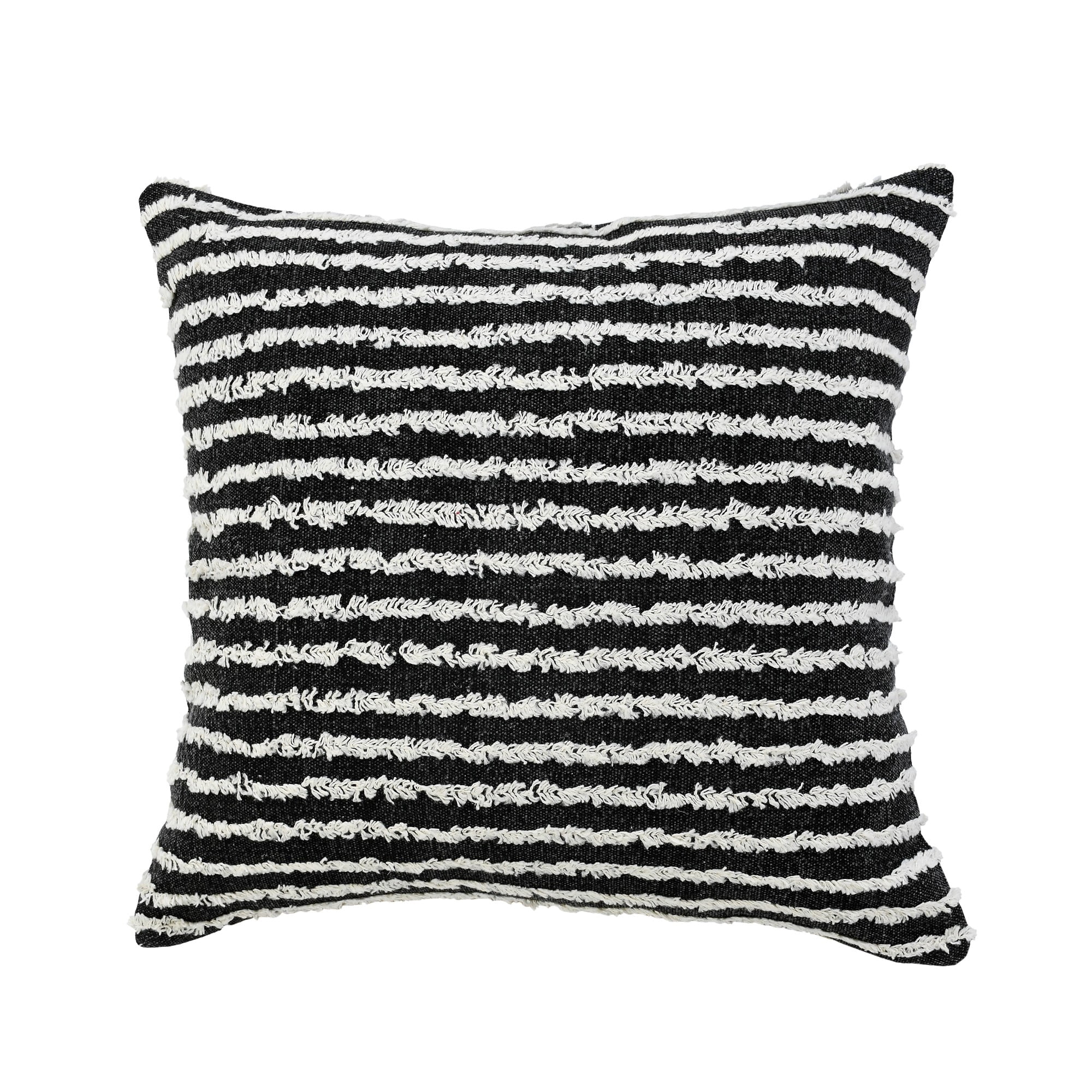 Laddha Home Designs Handmade Striped Square Cotton Throw Pillow Cover - 20" - Black and White