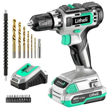 Litheli 20V Cordless 3/8-inch Drill Driver Kit with Variable Speed Control, Electric Power Drill Set with 2.0Ah Lithium-Ion Battery & Charger