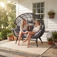thumbnail image 3 of CHINNLUU Double Wicker Egg Chair Outdoor Indoor - 2-Person Oversized Loveseat with 8" Thickened Paded Cushion - 700 lbs Weight Capacity Patio Lounge Chair for Balcony Porch Backyard - (Black Radial), 3 of 10