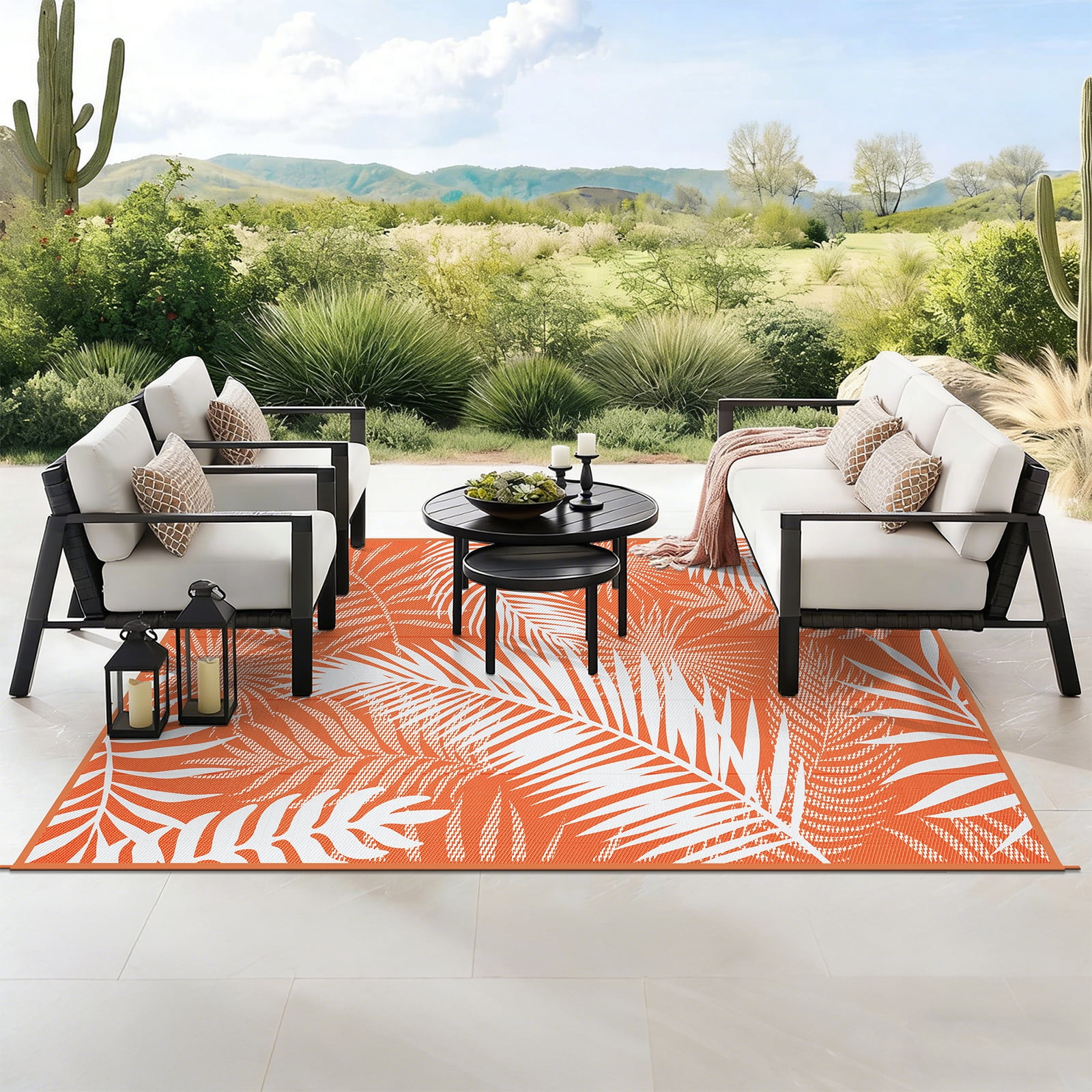 MeyJey Outdoor Rug , 6'x9' Reversible Waterproof Area Rug, Plastic Mat for RV Patio Camping, Orange