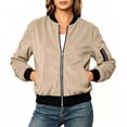 thumbnail image 6 of QQNHM Womens Corduroy Bomber Jacket Full Zipper Long Sleeve Lightweight Coat Fall Casual Baseball Outerwear, 6 of 6