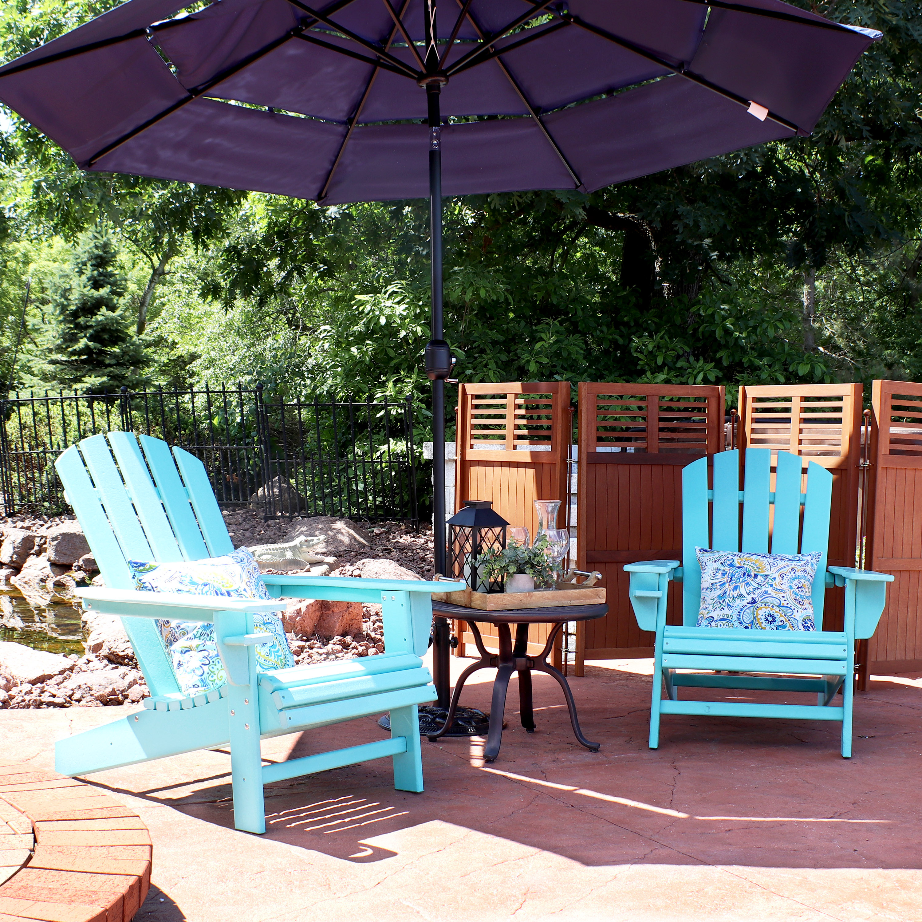 Sunnydaze All-Weather Outdoor Adirondack Chair with Drink Holder - Turquoise - Set of 2 - image 2 of 11