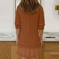 thumbnail image 4 of NANAIQ Womens Cable Knit Sweater Dress Crewneck Long Sleeve Patchwork Pleated Mini Dress Drop Waist Twofer Tunic Brown L, 4 of 7