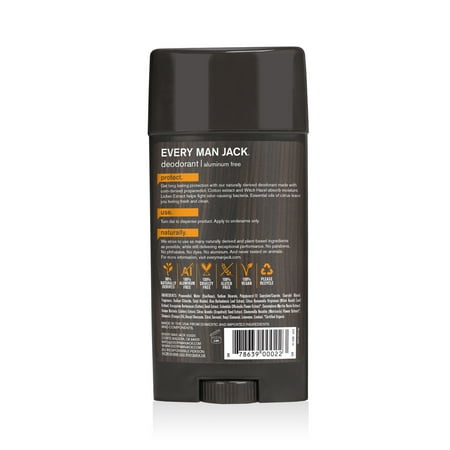 Every Man Jack Citrus Men’s Deodorant - Aluminum Free Natural Deodorant - 3oz