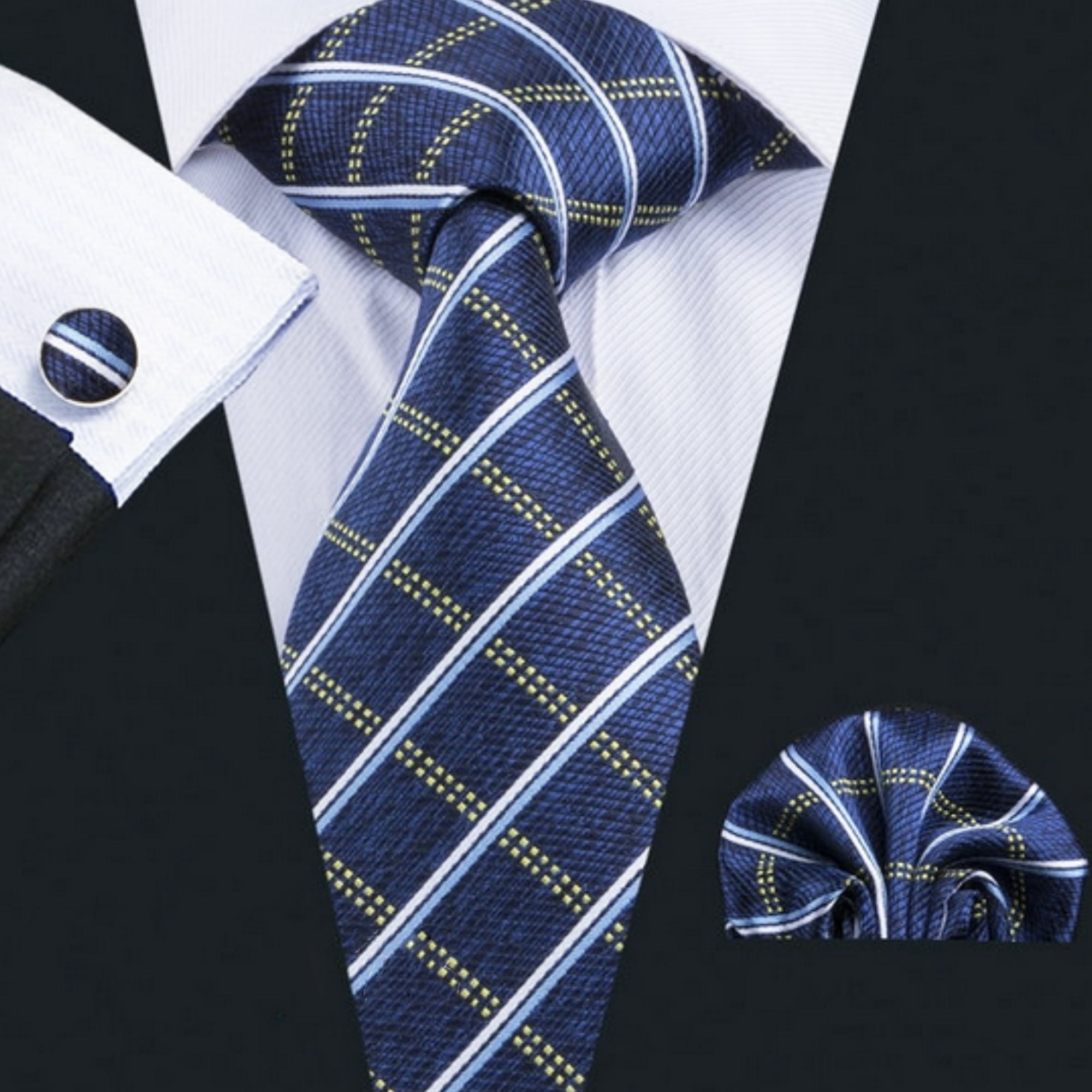 Boyfriend Husband Twill Necktie Classic Handkerchief with Tiepin Cufflinks Formal Suit Accessories for Dad 4 Pcs Mens Tie Set