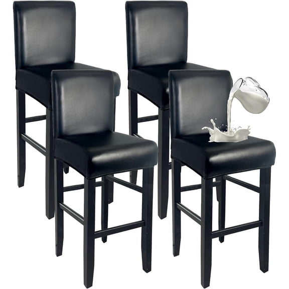 PU Leather Bar Stool Covers with Backs 100% Waterproof Bar Stools Covers Set of 4, Removable Stretch Barstool Slipcovers for Pub Cafe Dining Room (Black)