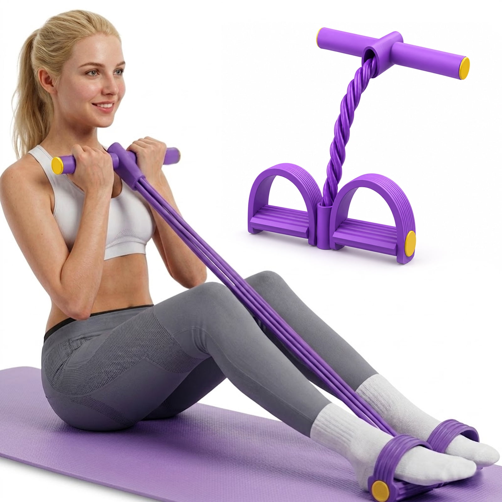 Resistance Bands with Handles,4-Tube Elastic Foot Pedal Resistance Bands,Fitness Tension Rope,Home Gym Exercise Equipment for Abdomen,Waist,Arm,Leg(Purple)