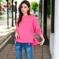 thumbnail image 6 of Women's Oversized Long Sleeve Pullover Sweatshirt with Drop Shoulders and Side Slits - Large, Fuchsia, 6 of 6