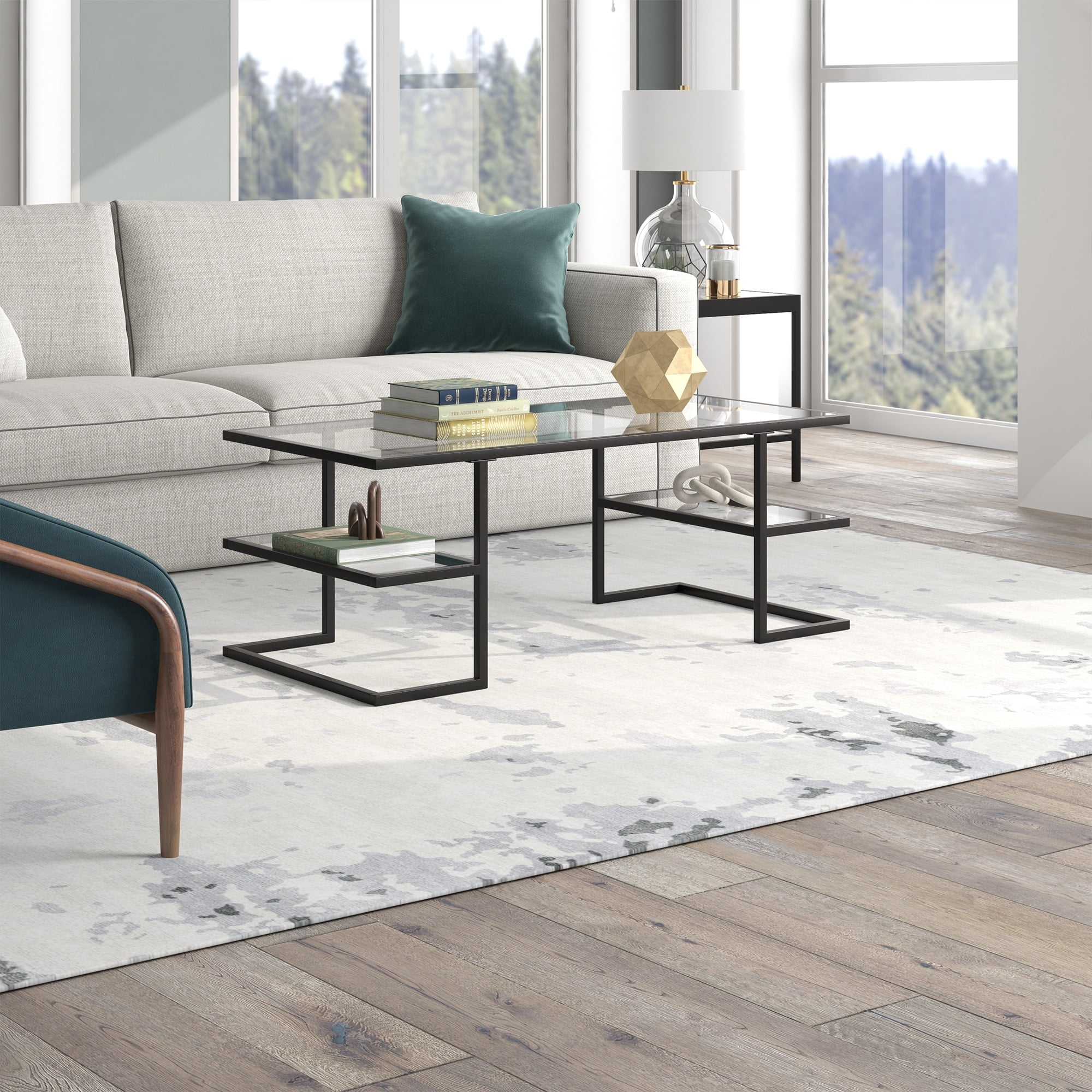 Evelyn&Zoe Circe 47" Wide Rectangular Coffee Table, Brass