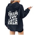 thumbnail image 3 of Vedolay Trendy Tops for Womens Oversized Sweatshirt Basic Solid Sleeve Hooded Pullover Tops,Black M, 3 of 5
