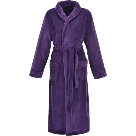 

DanceeMangoos Women Fleece Robes Winter Flannel Shawl Collar Men Long Bathrobes with Pockets
