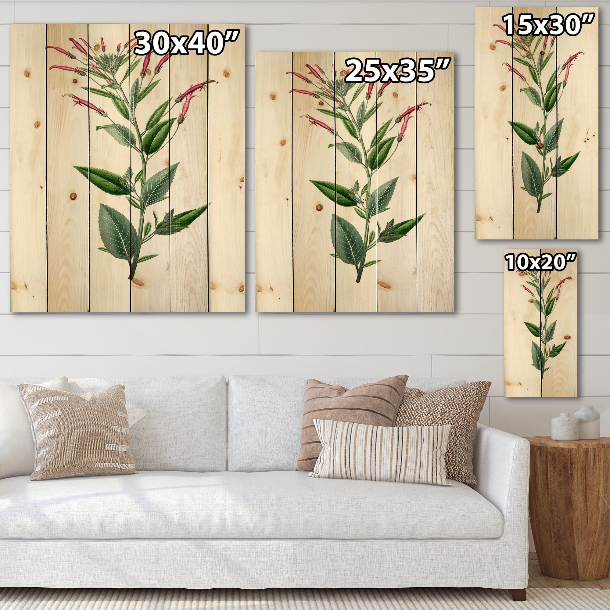 Designart 'Ancient American Flora III' Traditional Print on Natural Pine Wood