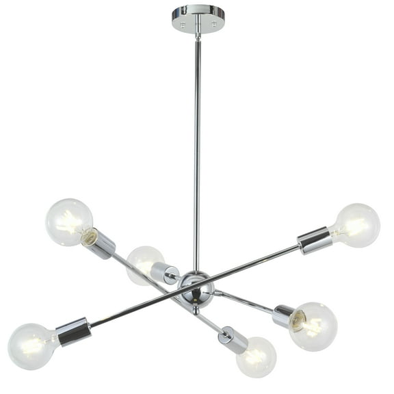 Melucee 6-Light Sputnik Chandelier Chrome Pendant Lighting, Adjustable Chandeliers for Dining Room, Living Room,Kitchen Island