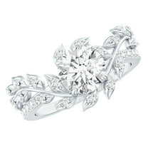 Rosec Jewels Lab Grown Diamond Engagement Ring Leaf - 7 mm Round - 1 Carat - EF-VS Quality, 18K White Gold, US 11.00