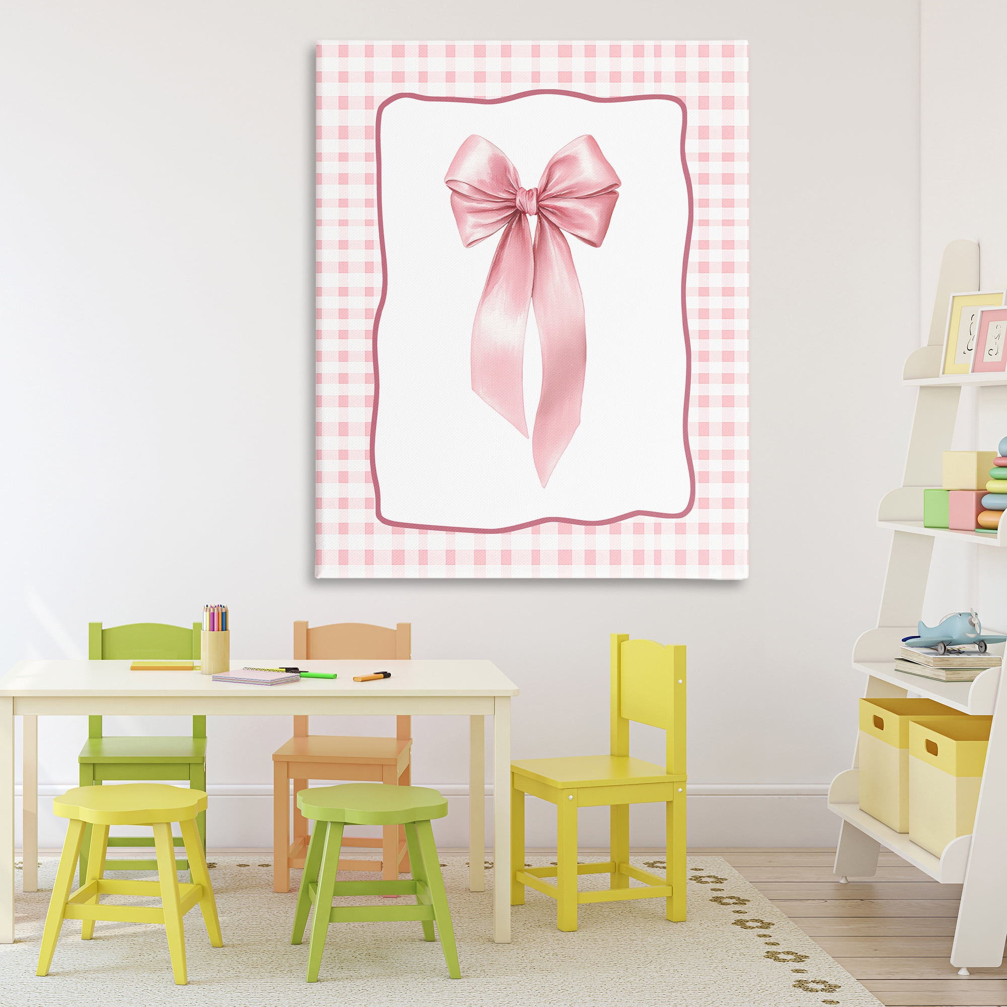 Stupell Industries Pink Gingham Ribbon Canvas Wall Art, design by Christine Simpson Art