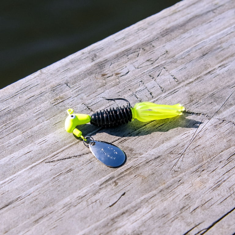 Road Runner Crappie Tamer, Chartreuse/Black Sparkle, Underspin Fishing Jig  